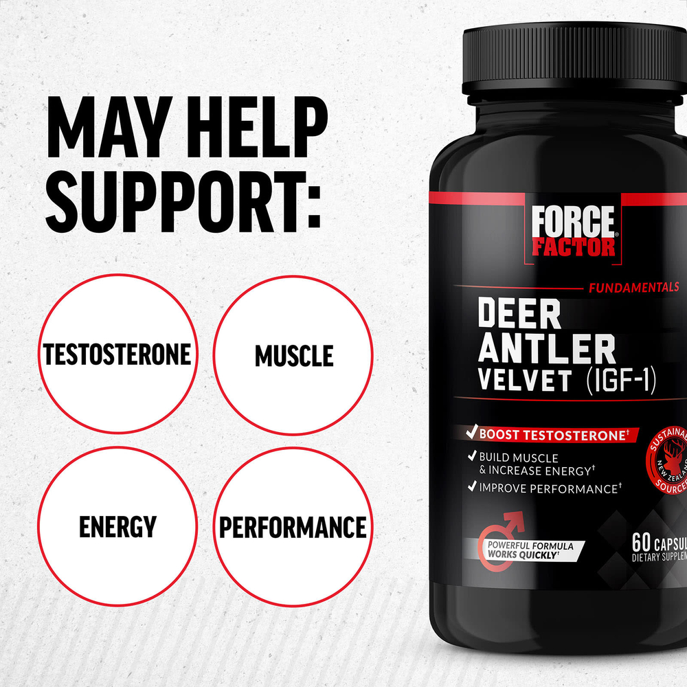 Force Factor, кожа из оленьих пантов (IGF-1), 60 капсул