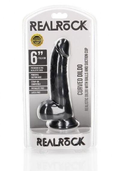 Черный фаллоимитатор Curved Realistic Dildo Balls Suction Cup 6 - 15,5 см. (Цвет: черный)