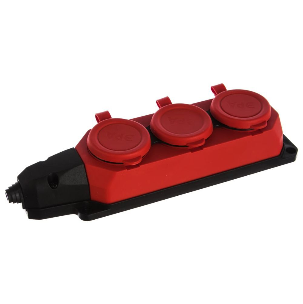 ЭРА Колодка ОУ 3 гн. с загл. каучук 16A 220-240V IP44 красный K-3e-RED-IP44