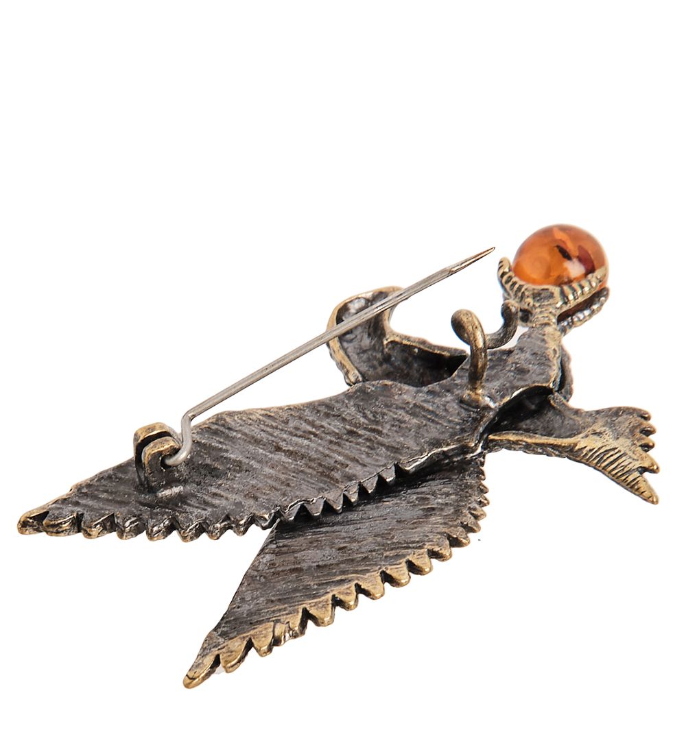 AM-1650 Брошь «Ястреб» (латунь, янтарь)