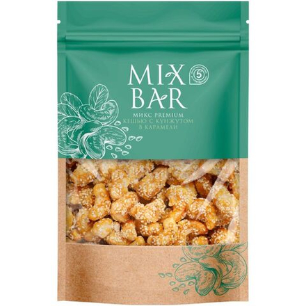 Кешью Mixbar Premium ядра орехов обжаренные карамелизованные с кунжутом 150г
