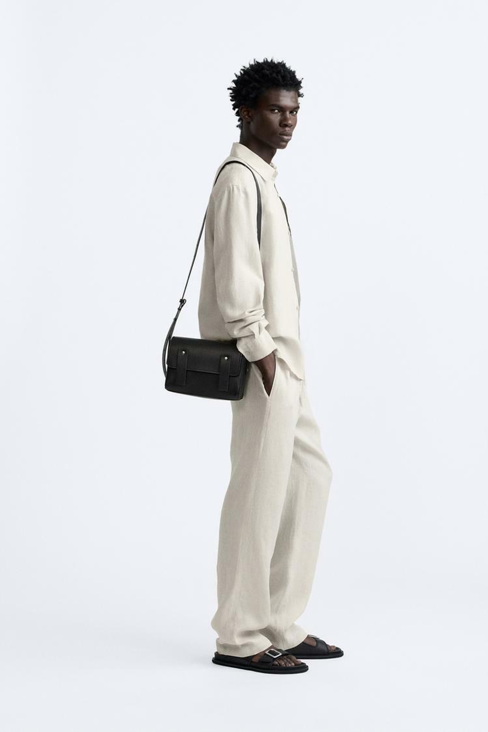 ZARA БРЮКИ-ДЖОГГЕРЫ ИЗ 100% ЛЬНА, ПЕСОЧНЫЙ