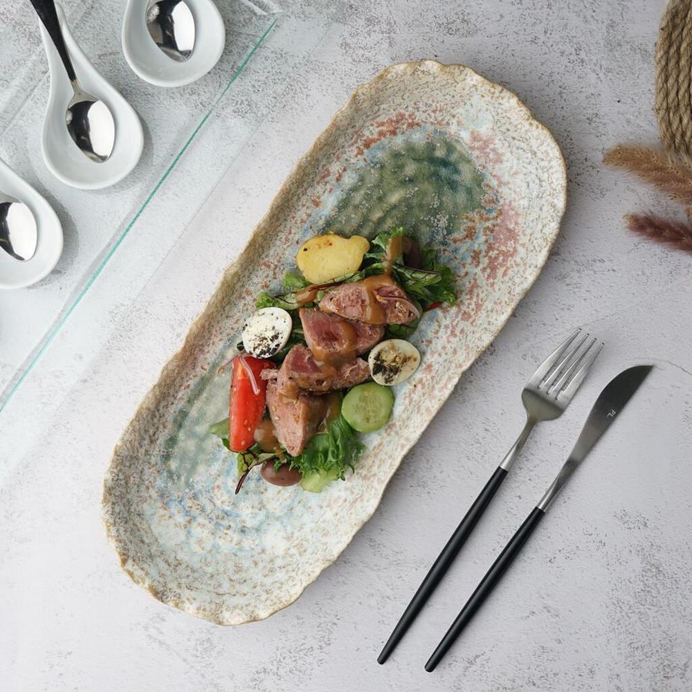 Блюдо овальное 34*14,5 см h3,5 см Gray Pearl Spots Sea Wave Frutti di Mare P.L. [1]