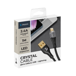 Дата-кабель Crystal USB – Lightning, 1м, 2.4A, черный