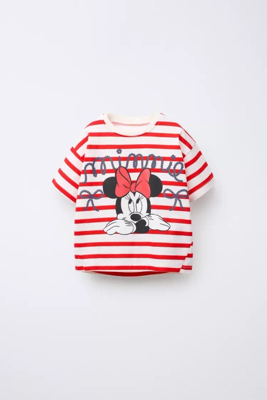 ZARA ФУТБОЛКА В ПОЛОСКУ С ПРИНТОМ «МИННИ МАУС» © DISNEY, КРАСНЫЙ