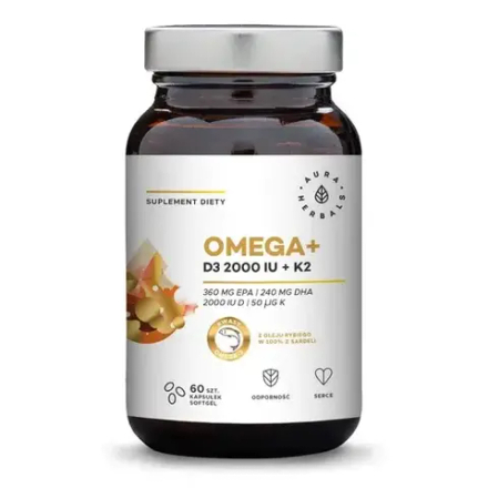 Aura Herbals Omega+ Vitamin D3 2000 IU+ K2 - 60 капсул
