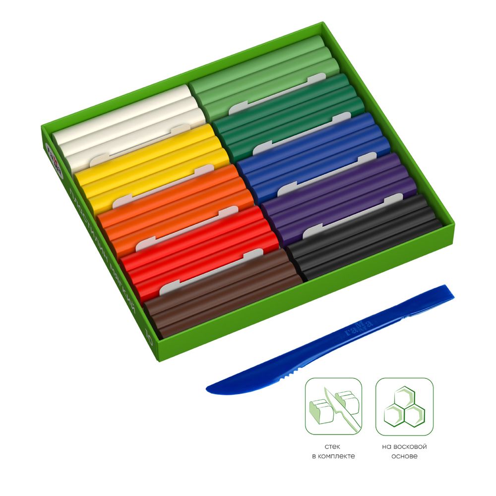 Пластилин 10 цветов Гамма Пчёлка, восковой, 123гр, со стеком, картон.упак.