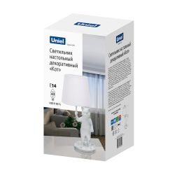 UML-B465 E14 WHITE Светильник настольный декоративный Кот. под лампу Е14. 40W. Механический выключатель. Белый. ТМ Uniel