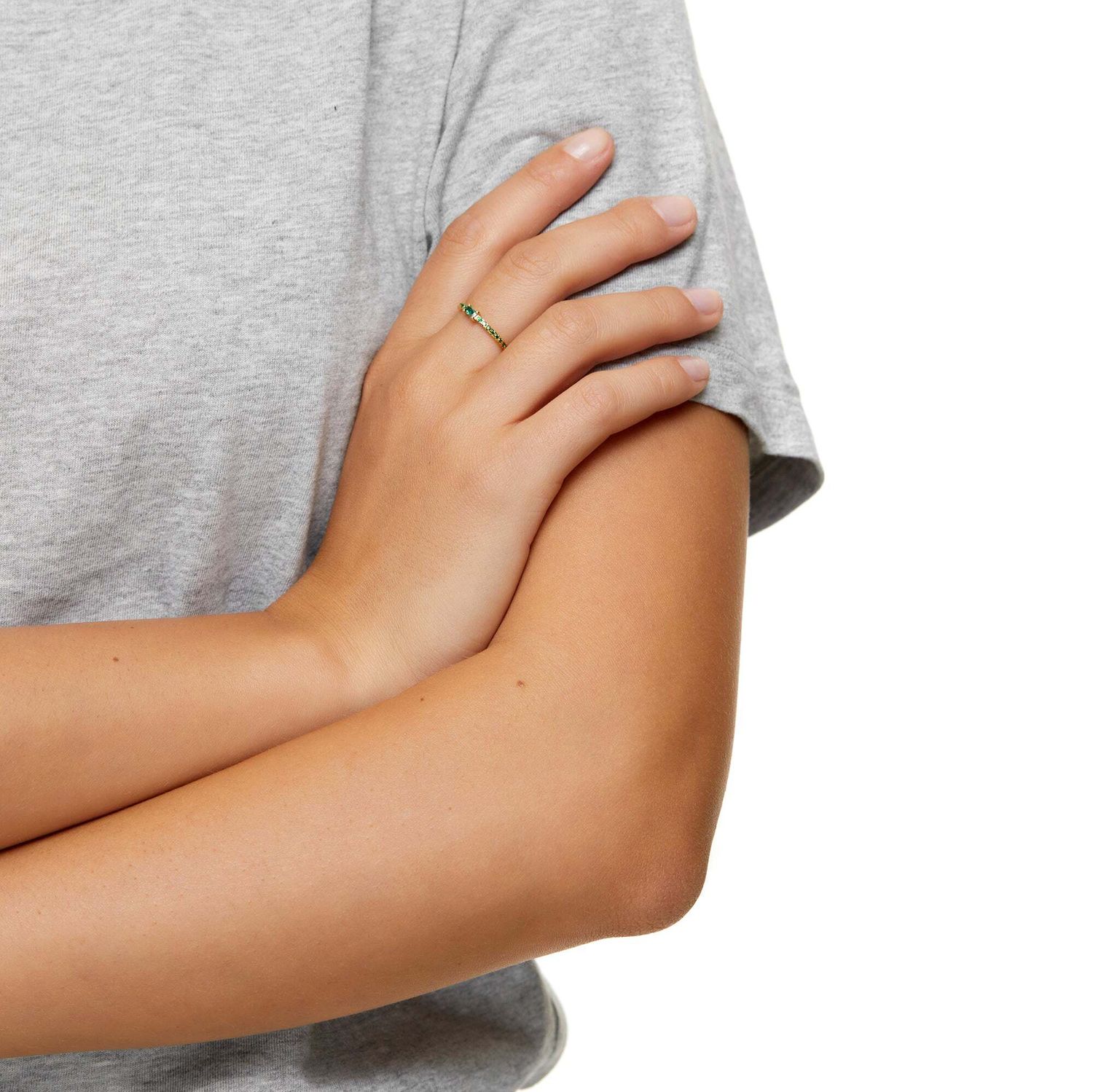 Кольцо Gold Thin Baguette Ring – Green