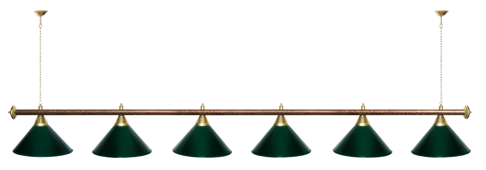 Лампа STARTBILLIARDS 6 пл. (плафоны зеленые,штанга зеленая,фурнитура золото)