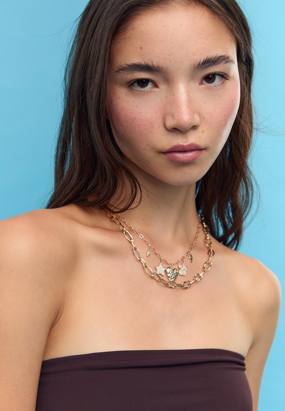 STRADIVARIUS Комплект из 3 многоцветных ожерелий, золотой