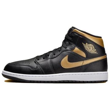 Jordan Air Jordan 1 Винтажные баскетбольные кроссовки MID Топ Черный/золотой Мужские