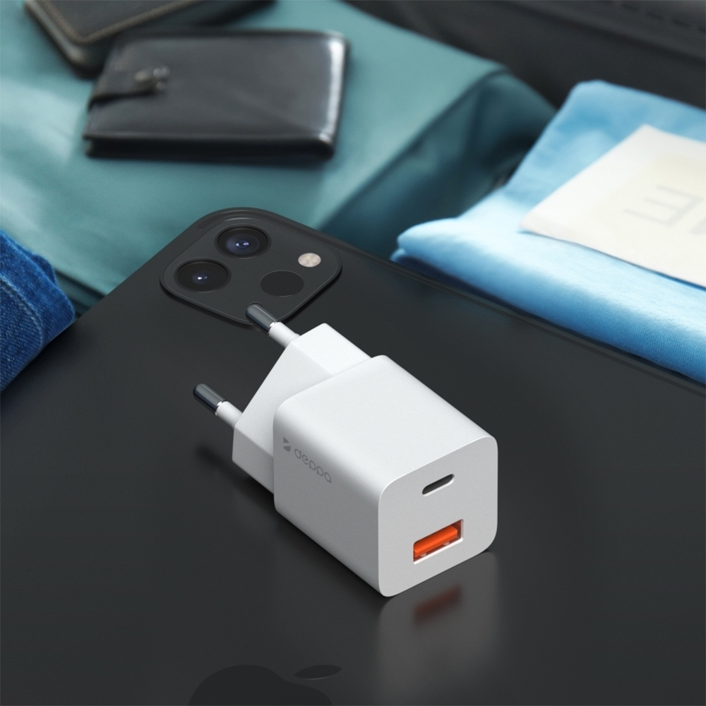 Сетевое зарядное устройство Deppa 11398, USB-C + USB-A, PD 3.0, QC 3.0, GaN, 20 Вт, белый