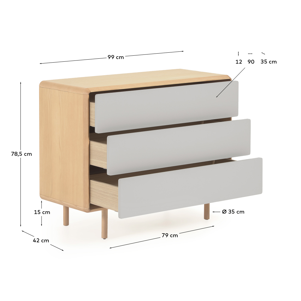 Комод Anielle из массива ясеня с тремя ящиками 98,9 x 78 см