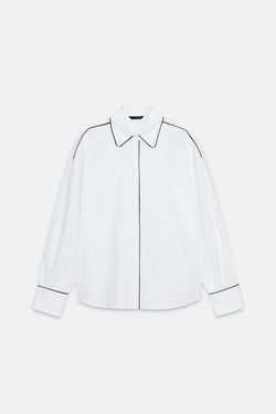 ZARA РУБАШКА ИЗ ПОПЛИНА С КОНТРАСТНОЙ ОТДЕЛКОЙ, БЕЛЫЙ/ЧЕРНЫЙ