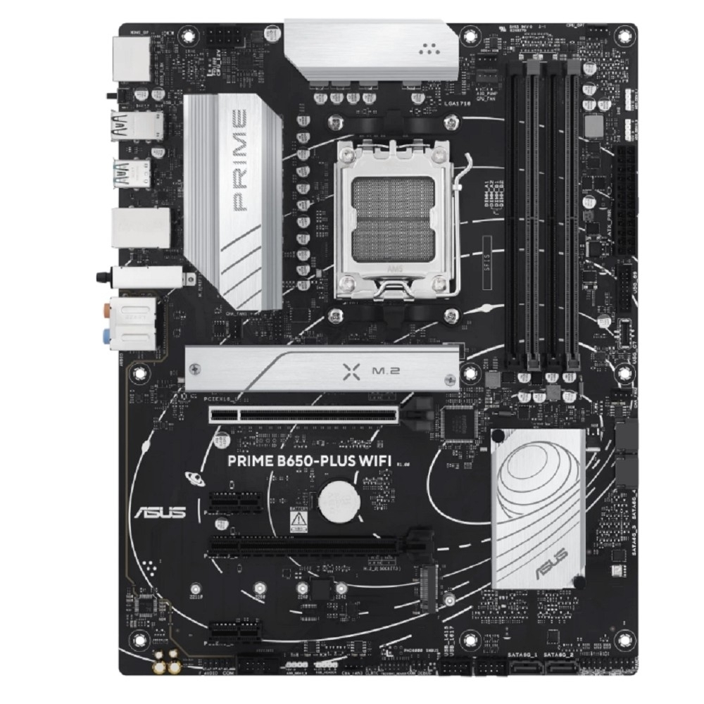 Материнская плата ASUS PRIME B650-PLUS WIFI (Socket AM5, ATX, 4xDDR5(128GB), DP / HDMI 2.1, 2xPCIe 4.0x16 / 2xPCIe 4.0, 1xLAN (2.5GbE), Wi-Fi 6E, 4xSATA 6Gb / s, 2xM.2, 1xM.2 E key, 1xType-C, 5xUSB 3.2, 2xUSB 2.0)