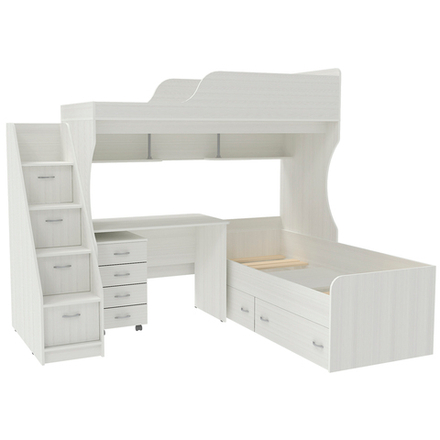 Двухъярусная кровать КарИВи Дуэт-5 с лестницей Комод КарИВиом Белое Дерево Белое Дерево