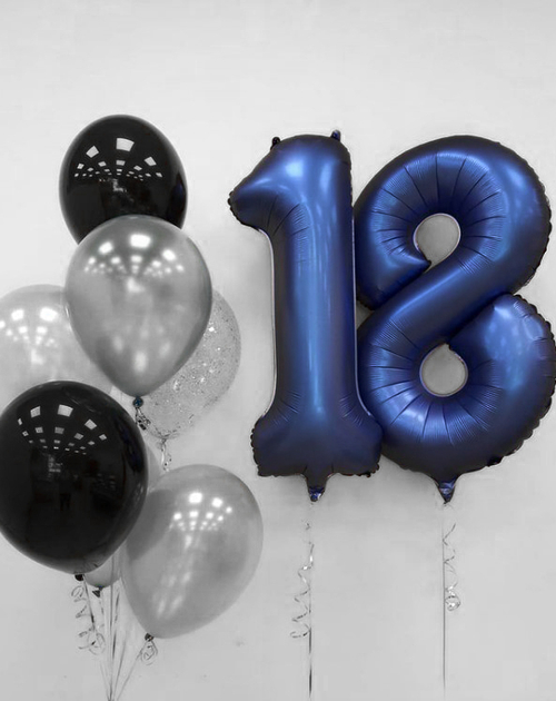 Шары на День Рождения в сине-чёрном цвете