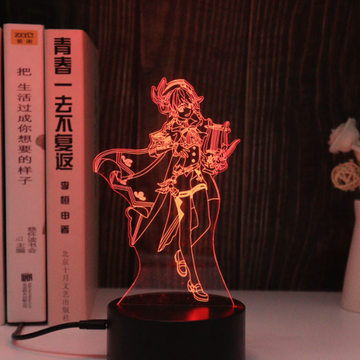 Акриловый светильник на черной подставке "Genshin Impact / Геншин - Венти"