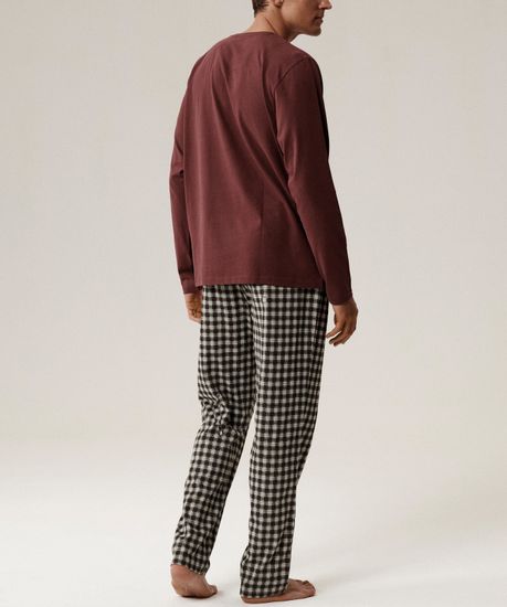 Пижама мужская с длинным рукавом и брюками Atlantic NMP-394, хлопок, винный + серый