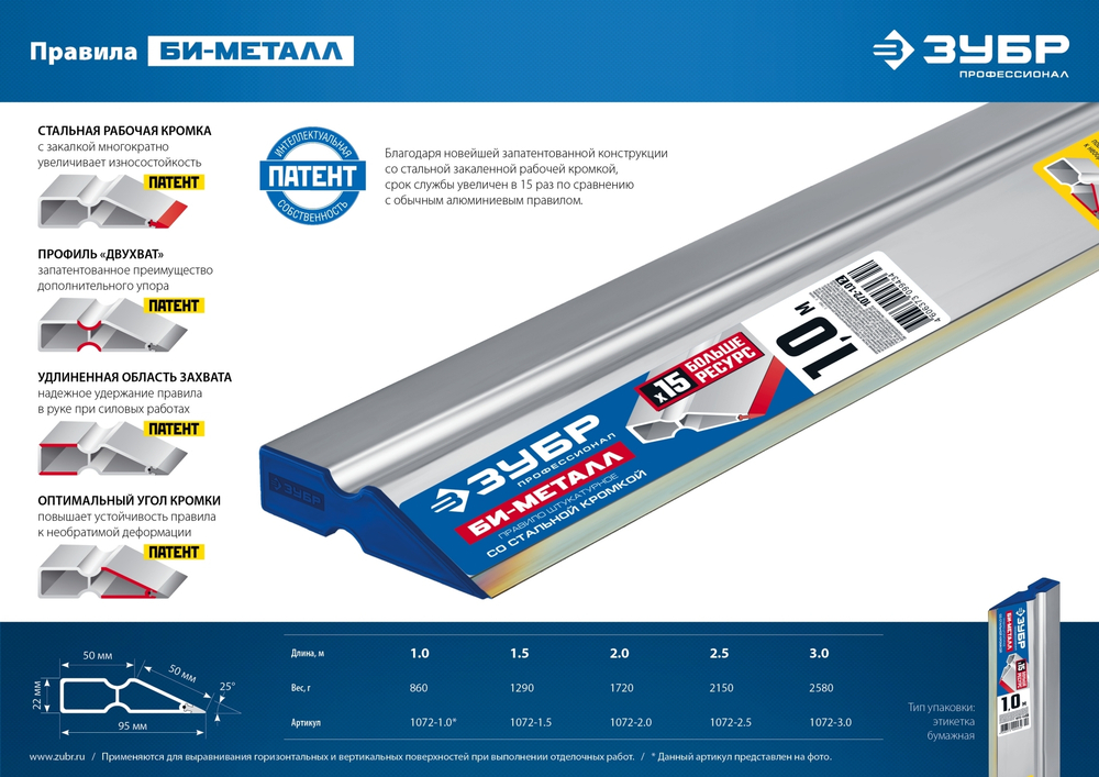 Правило ″БИ-Металл″, 2 м, ЗУБР 1072-2.0