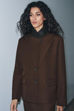 ZARA БЛЕЙЗЕР С КАРМАНАМИ — ZW COLLECTION, КОРИЧНЕВЫЙ