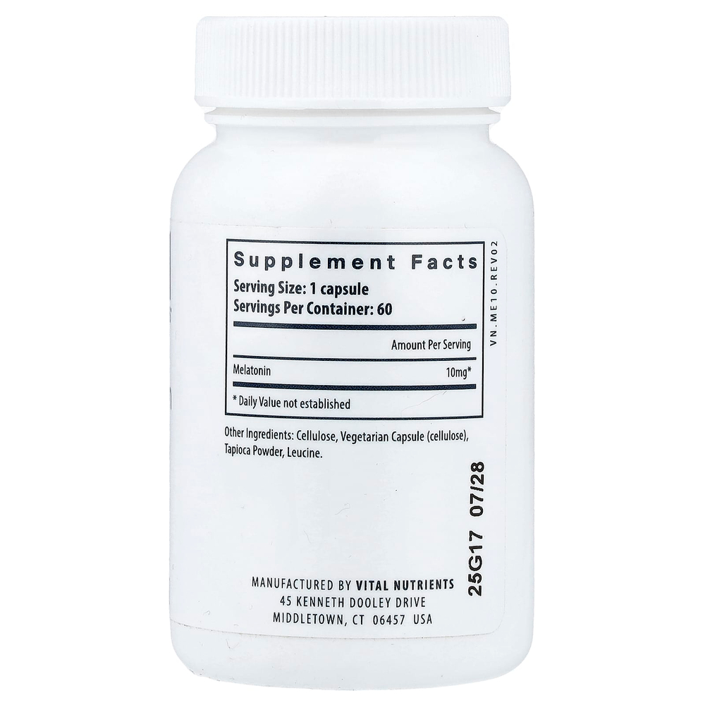 Vital Nutrients, мелатонин, 10 мг, 60 веганских капсул
