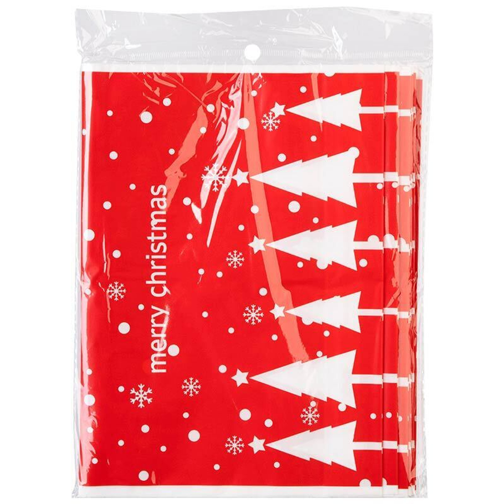 Пакет подарочный с затягивающей лентой 22,5*34см 10шт "Елки", красный