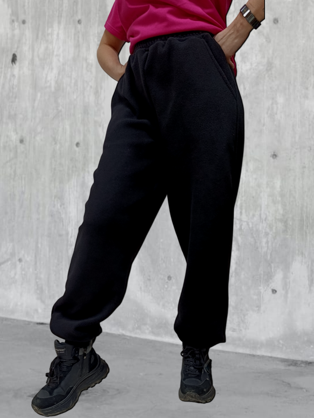 2133 Брюки-джоггеры флисовые черные (56-176)