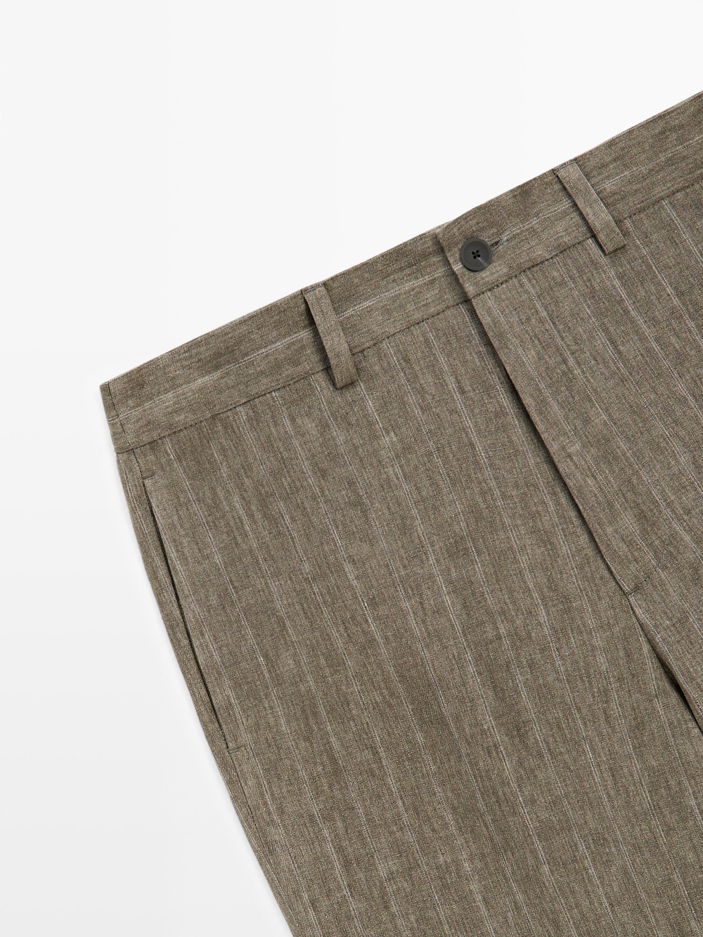 Massimo Dutti Льняные брюки в полоску, зеленый