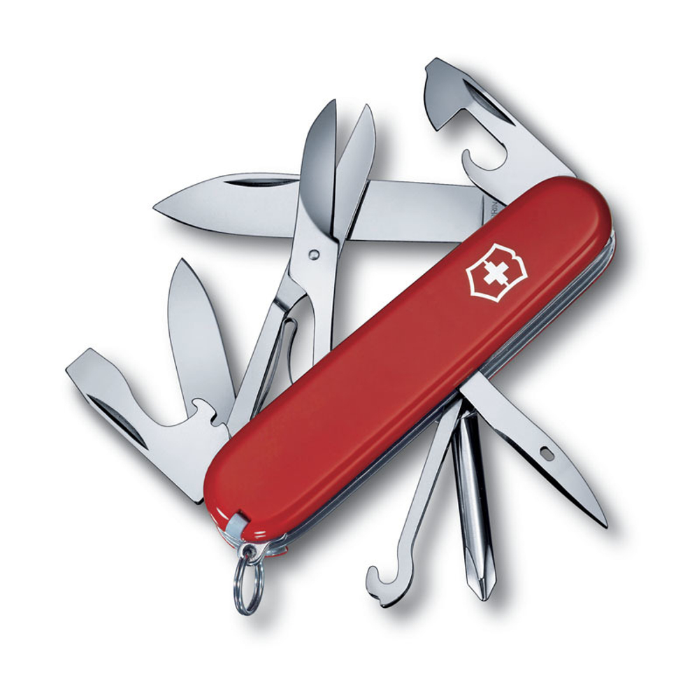 Качественный маленький брендовый фирменный швейцарский складной перочинный нож 91 мм красный 14 функций Victorinox Super Tinker VC-1.4703