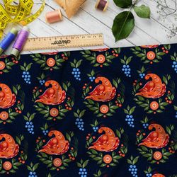 Ткань мембрана красная голубка и ягоды на чёрном фоне