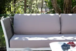 "Касабланка" диван модульный плетеный из роупа, каркас алюминий, роуп серо-коричневый 23мм, ткань бежевая 052