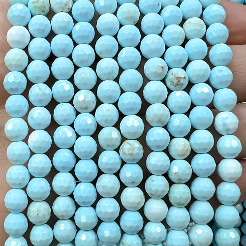 Турквенит Голубой натуральный, бусины граненые 6 мм, на нитке 38 см