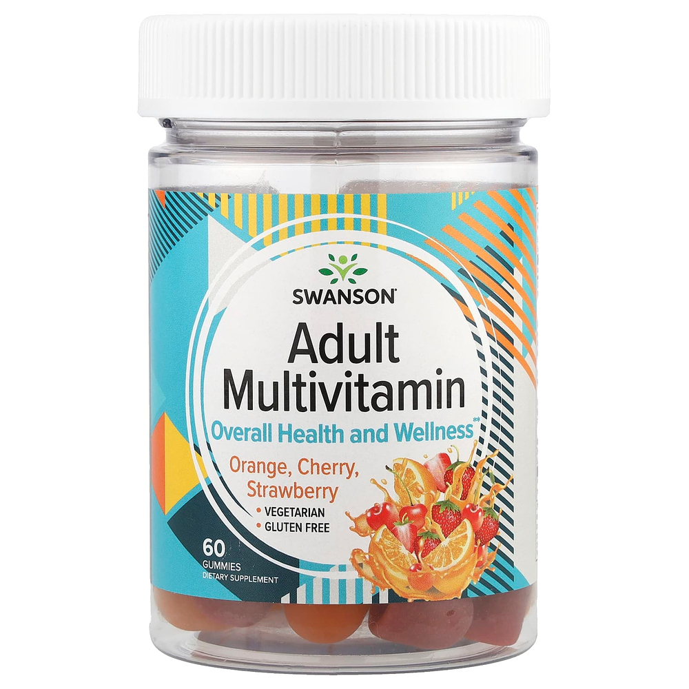 Swanson, Мультивитаминные жевательные мармеладки для взрослых, апельсин, вишня, клубника, 60 жевательных таблеток