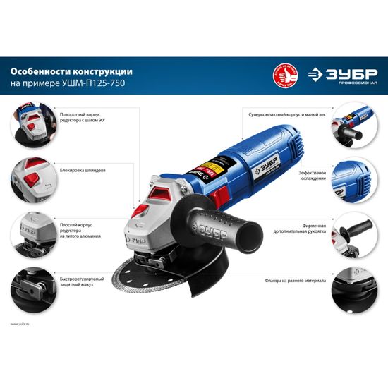 Угловая шлифмашина "ЗУБР" УШМ-П125-750