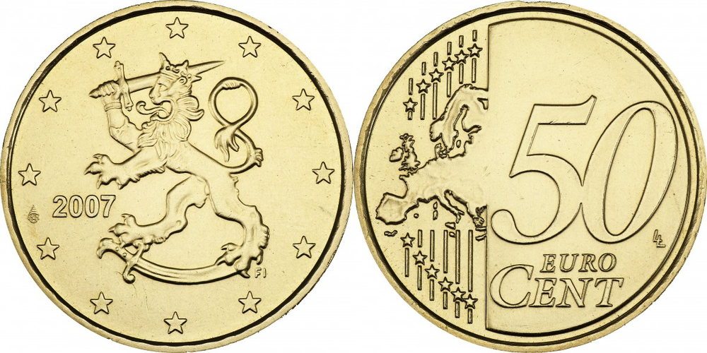 Финляндия 50 евроцентов, 2007-2024 XF