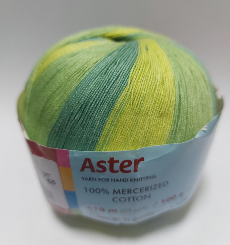 Пряжа &quot;Астра&quot;, 100% мерсеризованный хлопок, 100гр, 610м, салатовый/фиолетовый/лазурь
