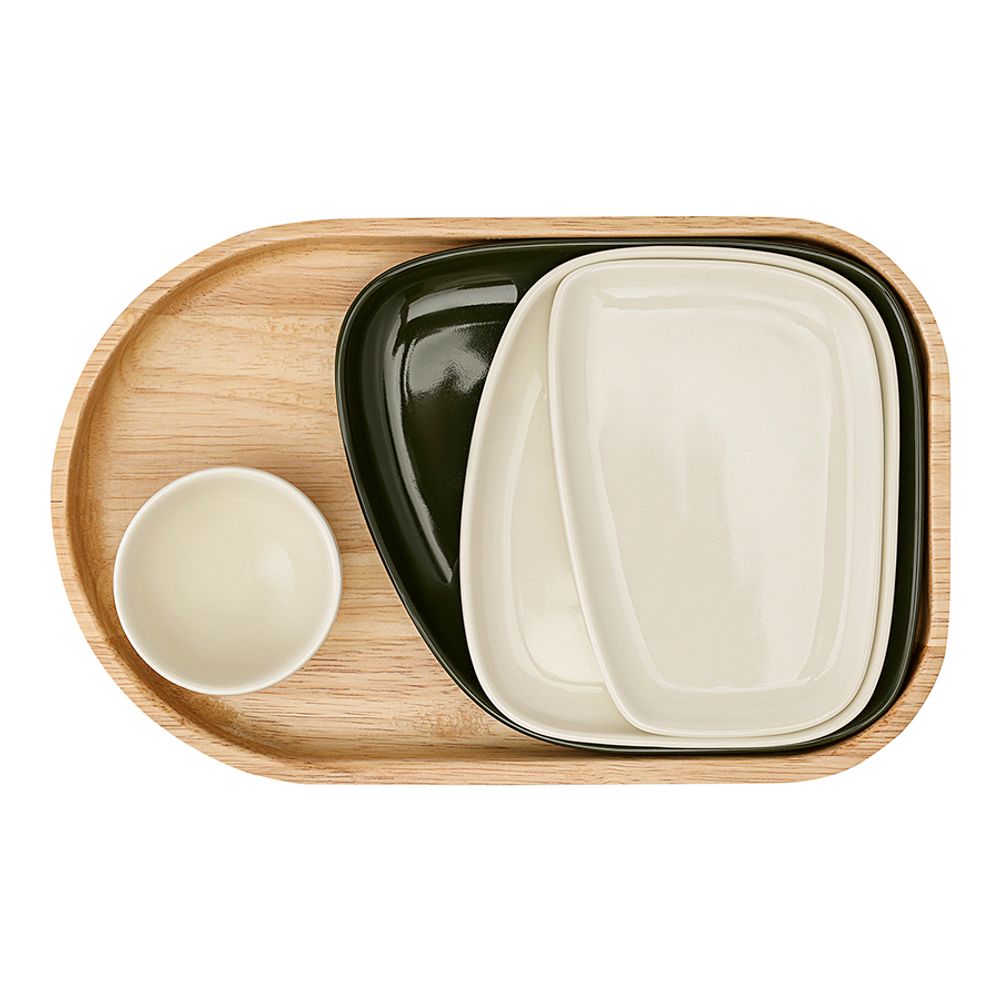 Набор из 4-х сервировочных тарелок на деревянном подносе Sorrento