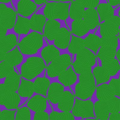 seamless pattern green leaves on purple background