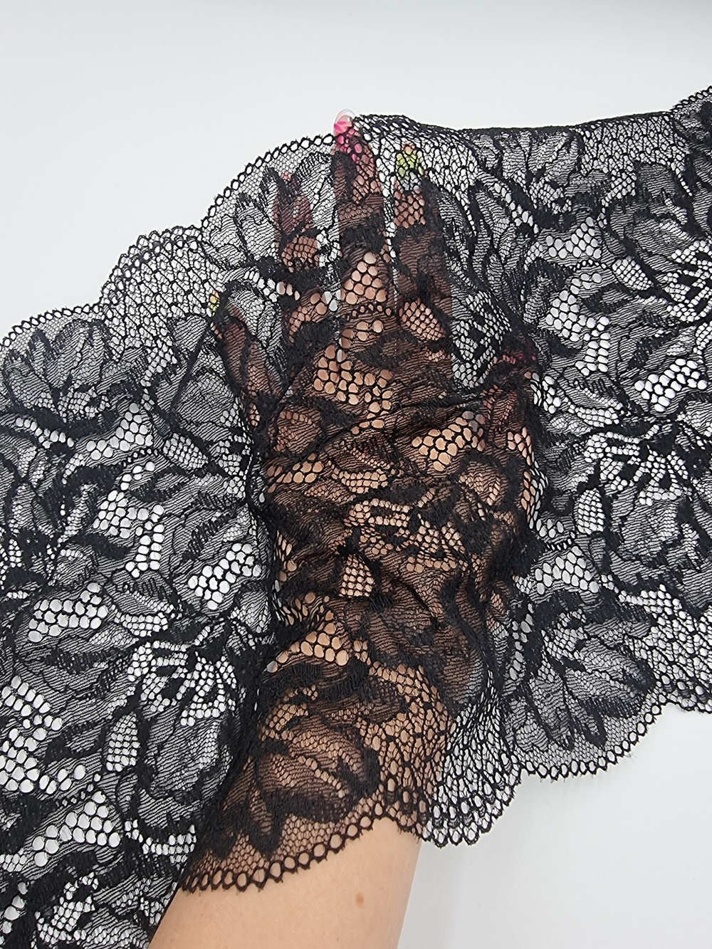 Кружево эластичное черное КС147 (22 см)