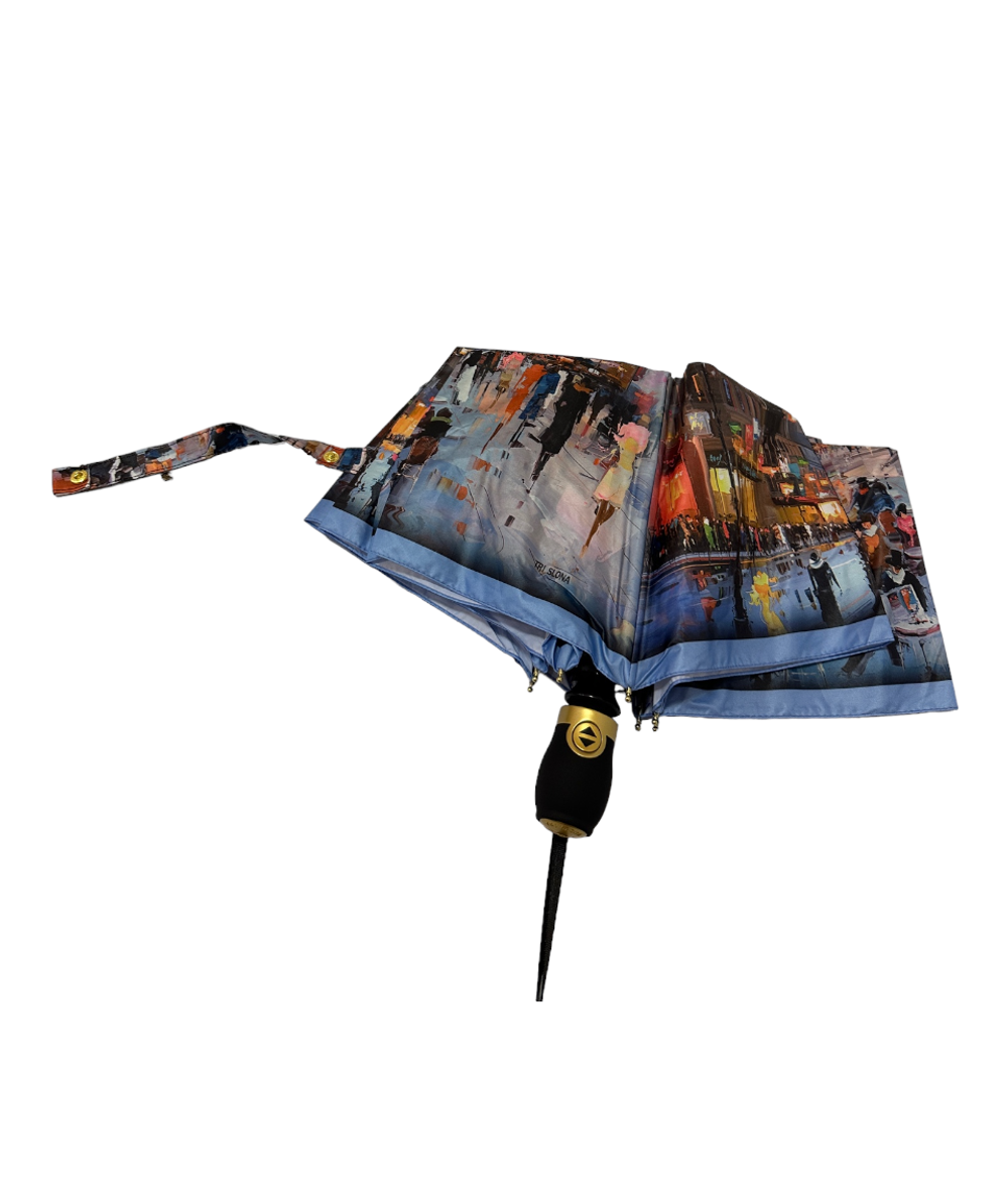 Зонт женский складной супер-автомат набивной "ЭПОНЖ", расцветка - города ("Три слона" - арт. L3801-T)
