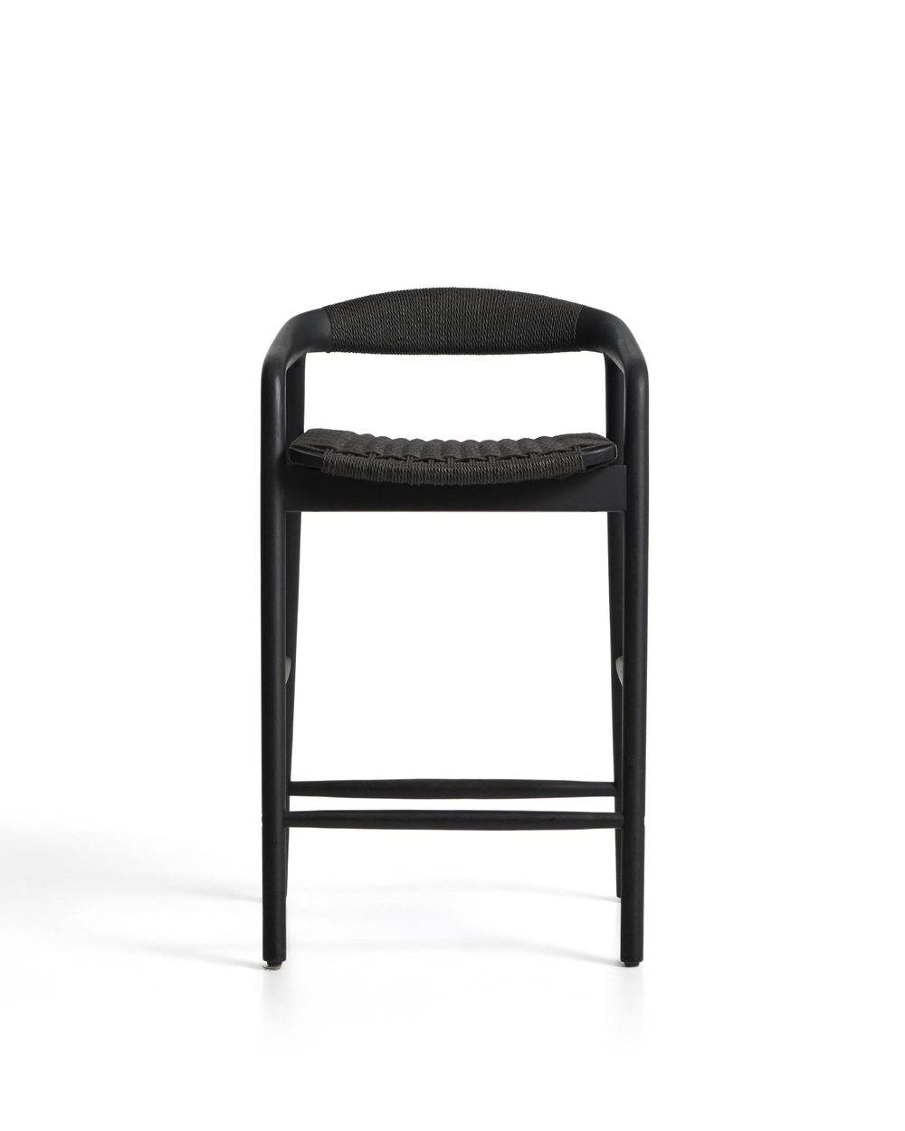 Уличный полубарный стул Derile из массива дуба и веревки в черной отделке