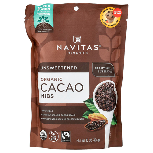 Navitas Organics, органические ядра какао-боба, без подсластителей, 454 г (16 унций)