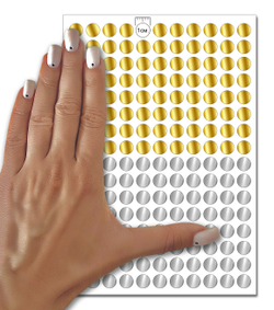 Набор металлизированных (золото, серебро зеркальное) наклеек для упаковки и маркировки Policomprint S10, 10 мм. 352 шт.