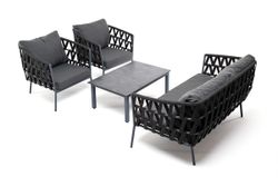 "Диего" лаунж-зона 4-местная плетеная из роупа (веревки), каркас алюминиевый темно-серый, роуп темно-серый