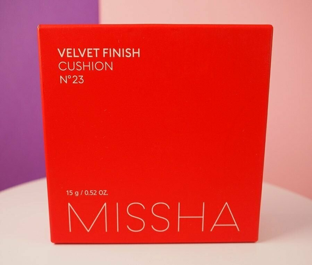 Тональный кушон с матовым финишем.  Missha Тон 23 Velvet Finish Cushion SPF50+ PA+++№23 15 гр.