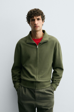 ZARA ЛЕГКАЯ ТОЛСТОВКА С ВОРОТНИКОМ НА МОЛНИИ, СУХАЯ ЗЕЛЕНЬ