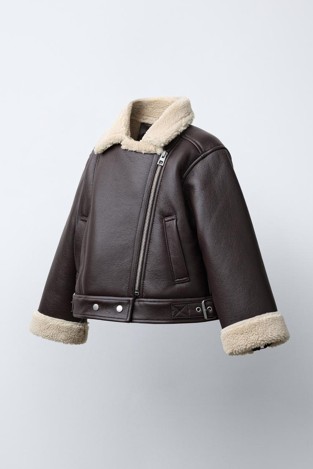 ZARA КУРТКА-ДУБЛЕНКА В БАЙКЕРСКОМ СТИЛЕ, КОРИЧНЕВЫЙ