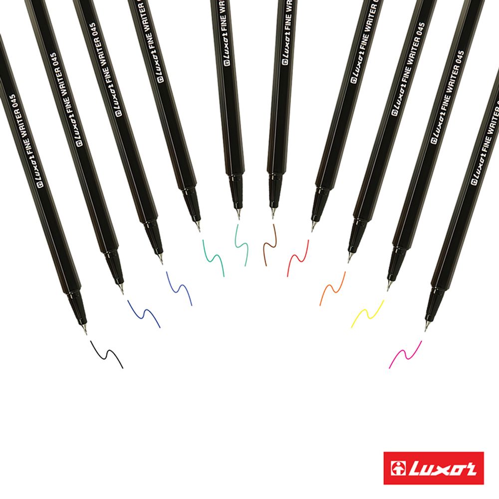 Набор капиллярных ручек 10цв. Luxor Fine Writer, шестигранные, 0.8мм, европодвес